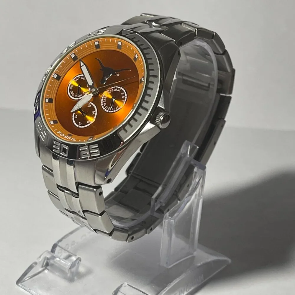 Texas Longhorns NCAA Stainless-Steel Chronograph Watch by Fossil NEW (RARE)